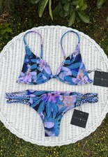 Stone Fox Swim Bikini Set Indie Top Braid Bottoms Hibiscus Tropical Hawaiian New