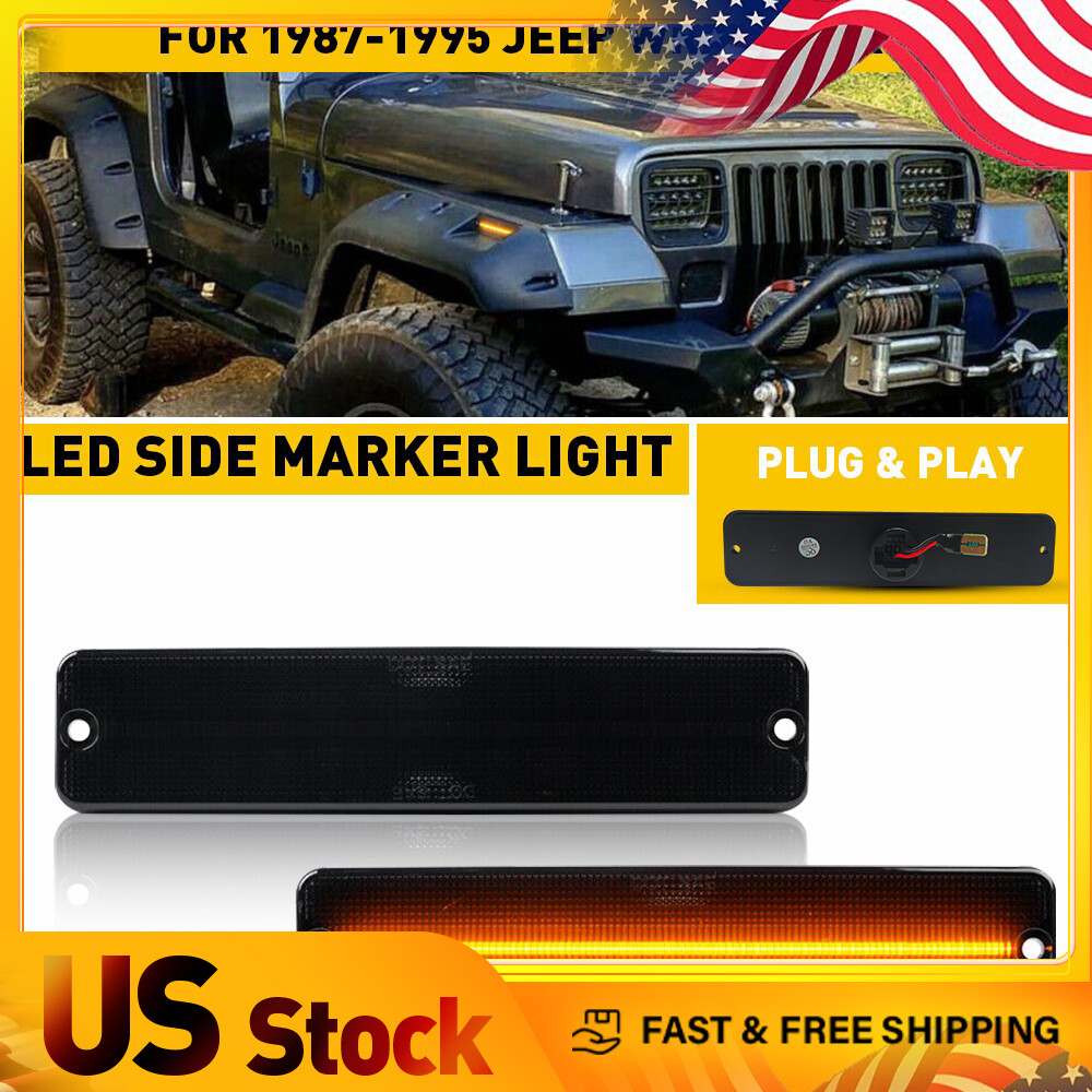 Jeep YJ Wrangler 1987-1995 Smoked LED Amber Side Marker Fender Lights