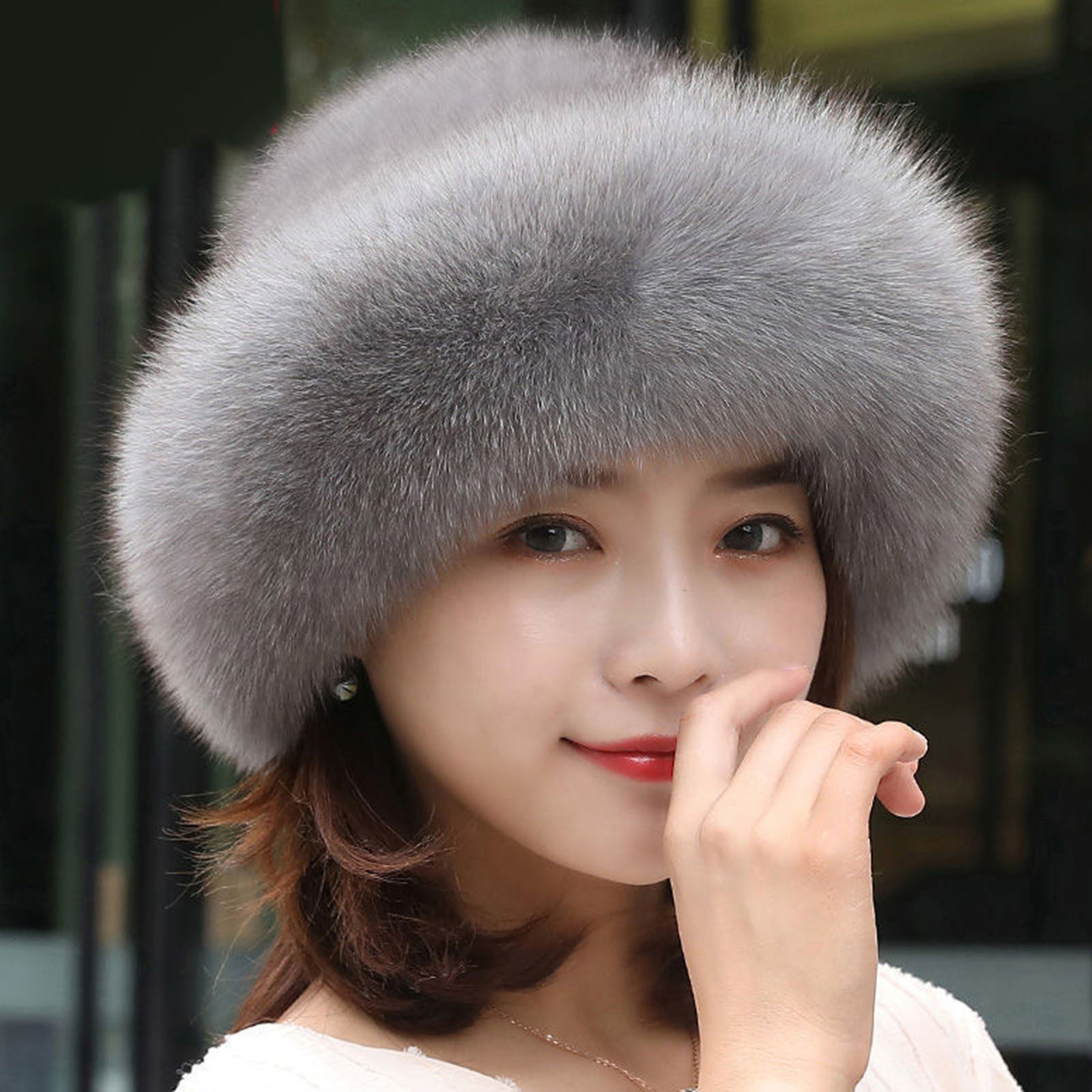 Bucket Hat Plush Brim Windproof Women Solid Color Faux Fur Bucket Hat