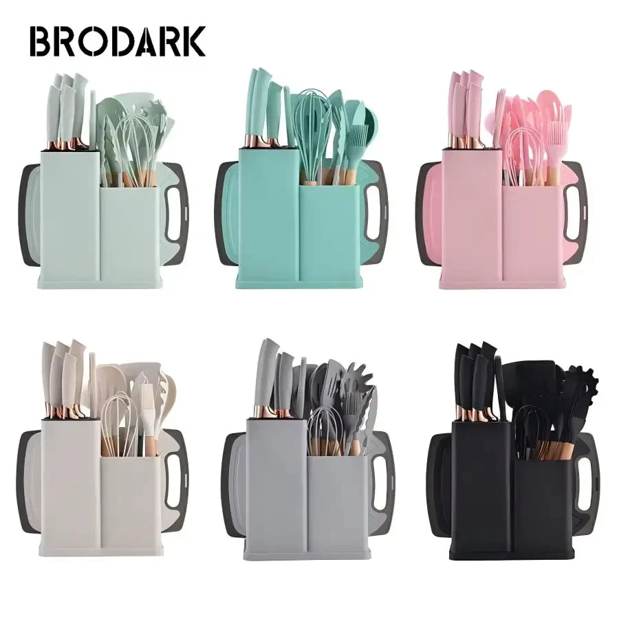 19Pcs Silicone Kitchen Utensil Set with Knives & Cutting Board- 7 colors
Opens in a new window or ta