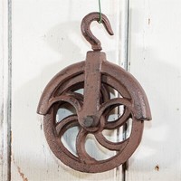 Haken, Flaschenzugrolle, Aus Gusseisen, Braun, Dekoration, Garten