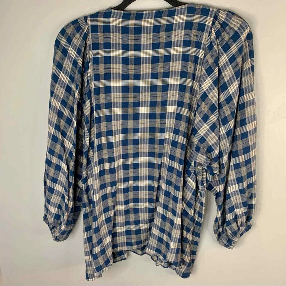 HATCH The Rose Top Blue Plaid Babydoll Blouse Size 0 (XS) - Image 4 of 4