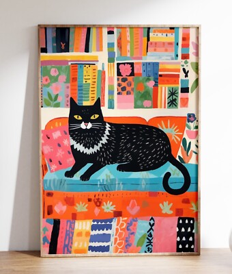 Moderne Katze Illustration Poster, Home Wandkunst Dekor, Bunter Kunstdruck, Geschenk