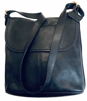 VINTAGE COACH WHITNEY SHOULDER HOBO BAG PURSE BLACK LEATHER BRASS