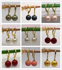Pretty 8/10/12mm Multicolor Shell Pearl Round Beads Gold Leverback Earrings