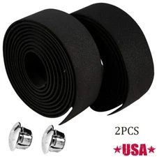 Road Bike Handlebar Tapes Foam Bicycle Anti-Slip Grip Wrap with Plugs Black