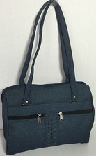 New Denim indigo Blue shoulder bag Handbag Double compartments zipper closures