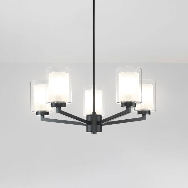 Dual Glass Pendant Lighting 5-Light Chandelier for Dining Room Hanging Light
