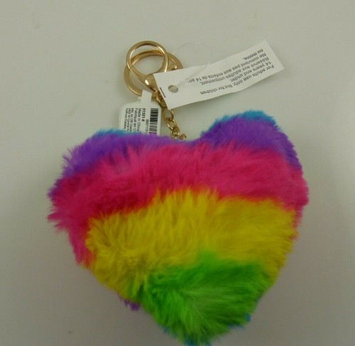 Bling key bag bling Key chain keychain charm fluffy rainbow heart plush - Picture 1 of 7