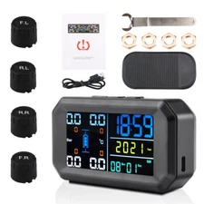 Wireless Solar TPMS LCD Car Tire Pressure Monitoring System 4 External Sensors