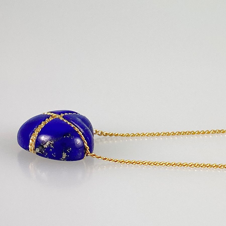 TIFFANY&Co. YG750 lapis lazuli Necklace Heart Yellow Gold Blue