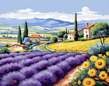 Province Lavender  Sunflower Field Hand Painted Design Needlepoint Canvas N02