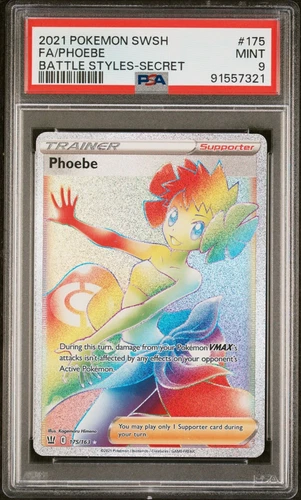 2021 POKEMON SWORD & SHIELD BATTLE STYLES #175 FULL ART PHOEBE SECRET PSA 9
