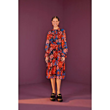 Farm Rio Midi Dress, Long Sleeve, Garden Navy, Medium, New! Retail $325