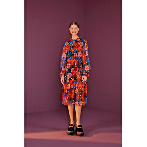 chinese dress ladies Farm Rio Provisório 3D Roses Long Sleeve Draped Midi Dress main image 0