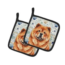 Caroline's Treasures Red Chow Chow Coastal Sea Glass Pair of Potholders