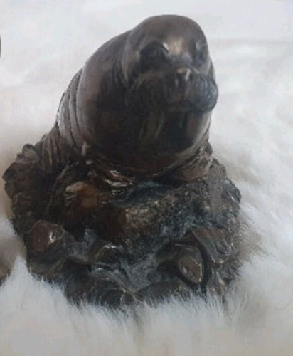 Miniatur Haus Garten Deko Tier Figur Bronze Walross Geschenk