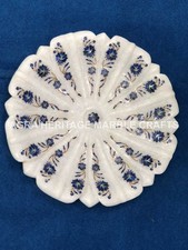 12" White Marble Fruit Bowl Lapis Lazuli Inlay Floral Arts Kitchen Decor E158