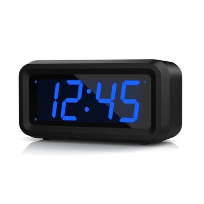 KWANWA Small Digital Alarm Clock, 1.2inch Small, Black Case-dark Blue Led 