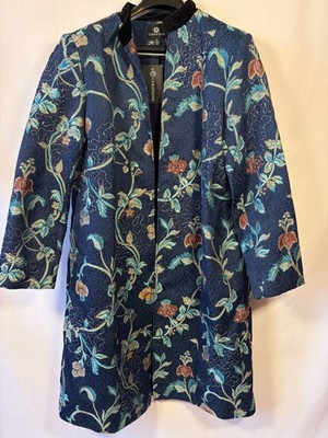 Curations Floral Embellished Jacket Blue Multicolor XL New Embroidered 