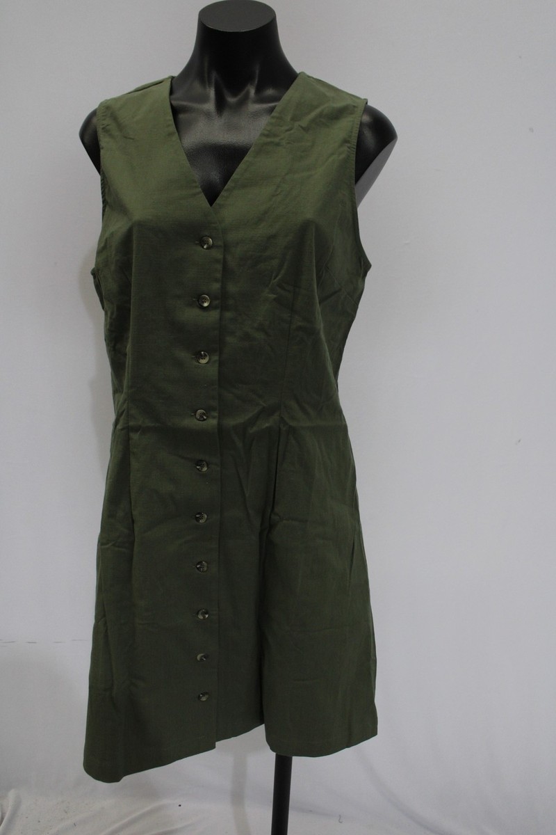 nine britton mally knit dress Alyssa Button-Front Sleeveless in Olive | Women's Regular Size Medium | Cotton cowl neck maxi dress