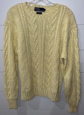 Men's Cable Knit Polo by Ralph Lauren Hand Knit Cotton Sweater Sz L