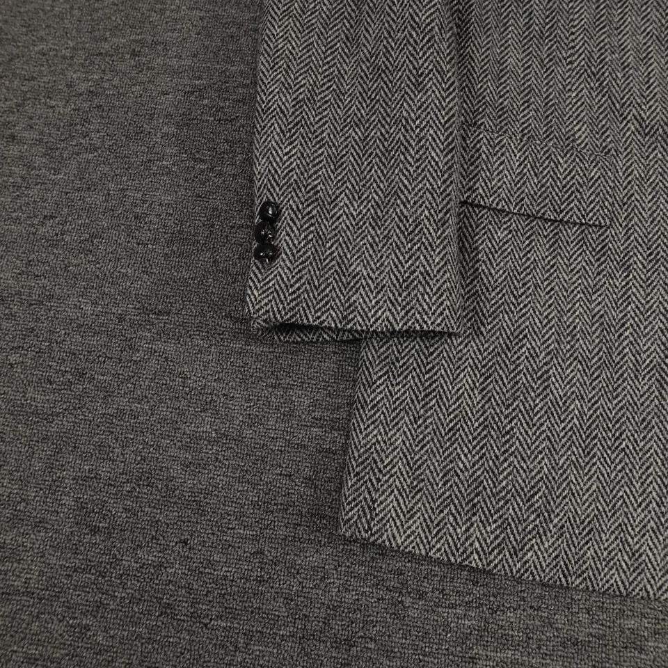 Casaco esportivo vintage Harris tweed blazer masculino 43L cinza lã espinha de peixe anos 80 - Imagem 3 de 4