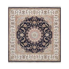 6'3"x6'3" Midnight Blue Nain 250 KPSI Hand Knotted Wool & Silk Square Rug 92569