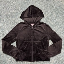 Vintage Y2K Black Velour Juicy Couture Full Zip Hoodie Sweater Size Small