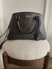 Coach Signature Monogram Logo Handbag In Brown Leather With Removable Strap