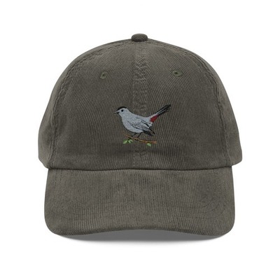 Grey Catbird Embroidered Vintage Corduroy Cap  
