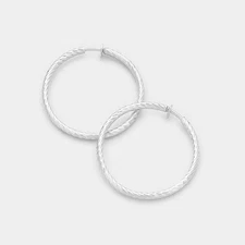 Clip on 1 1/4 indented silver spring back hoop earrings