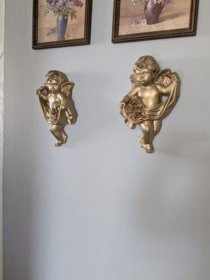 MCM  Pair of Cupids Chalk Ware  and Dated 1966