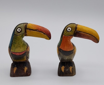 Balsa Wood Carved Toucans Roughly 3 1/4'' Tall Set of 2
