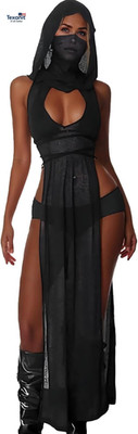 Rave Outfits for Women, Goth Sleeveless Hooded Sheer Knit Dress,Edm Festival Out