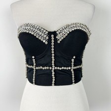Strapless Corset Top Rhinestone Detail Whimsigoth Grunge Punk Size Small/Medium