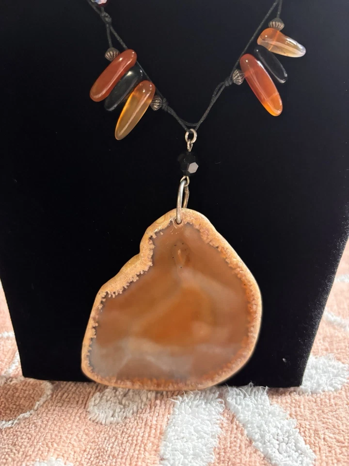 Red Agate Stone On Black Leather Cord - Image 3 of 4