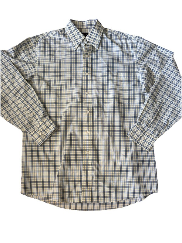 Jos. A Bank Travelers Collection Plaid Button Front Dress Shirt M 100% Cotton