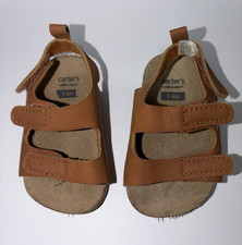 Carter's Brown Strappy Baby Sandals Hook Loop Adjustable Strap 3-6M