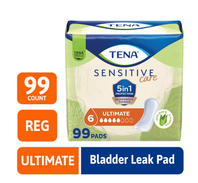TENA Sensitive Care Ultimate Absorbency Incontinence Pad for Women, 99 Count