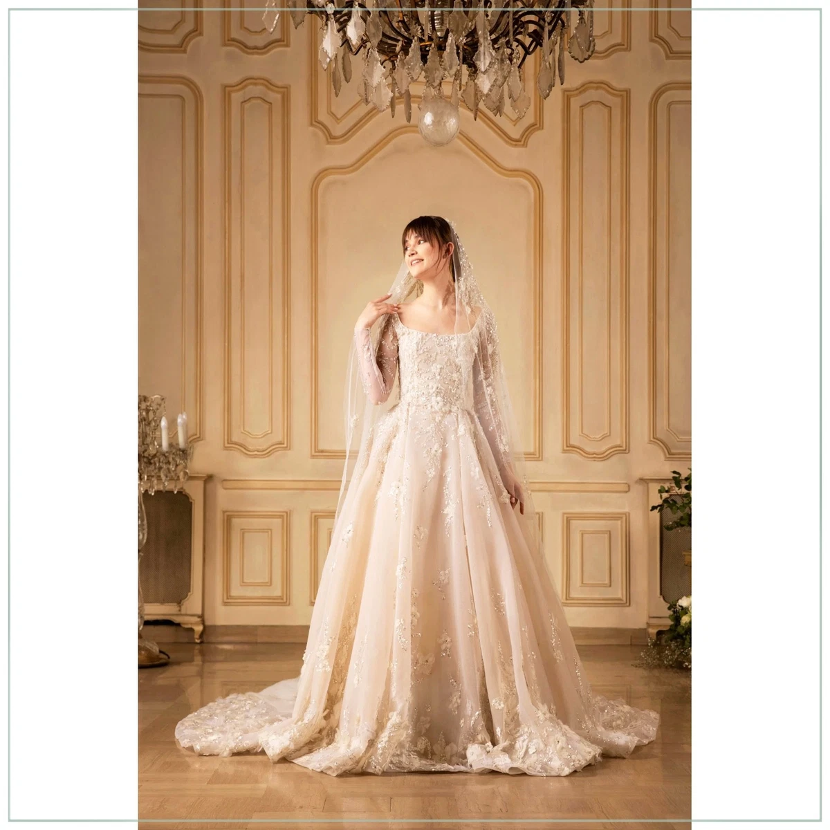 long sleeve diamond wedding dress Luxury Rhinestones Wedding Dress with Illusion Long Sleeves  loveangeldress