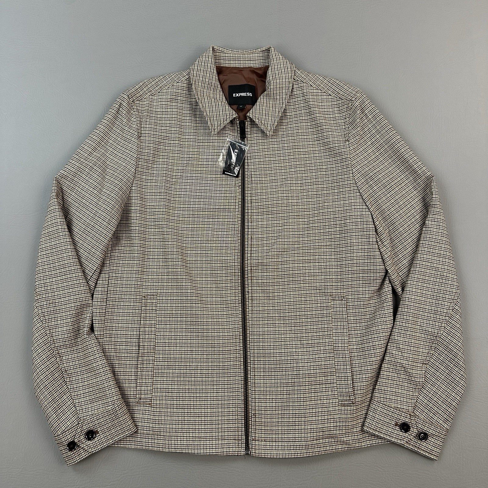 Mens Small Micro Houndstooth Full Zip Performance Stretch Nw