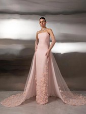 Customized Vacation Dress Strapless Column Floor length Gown evening dress
