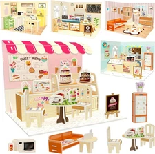 5 Set DIY Miniature Cafe House Kit for Adults to Build, Tiny House Making Kit wi