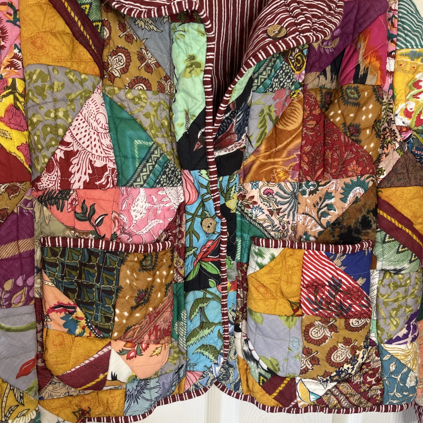 Patchwork Quilted Cropped Multi color Handmade On… - image 3