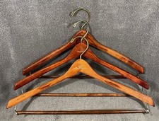 Paul Stuart Glazed Varnished Gold Hook Solid Wood Brown Hangers LOT Of 3
