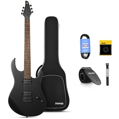 Electric Guitar 39 Inch Solid Body Matte Black Beginner Kit Donner EC1399 Finish