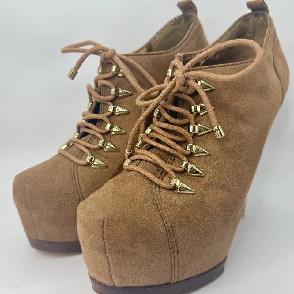 Wild Pair Tan Suede Lace-Up Platform Stiletto Booties Women’s Size 5.5 - Image 3 of 4