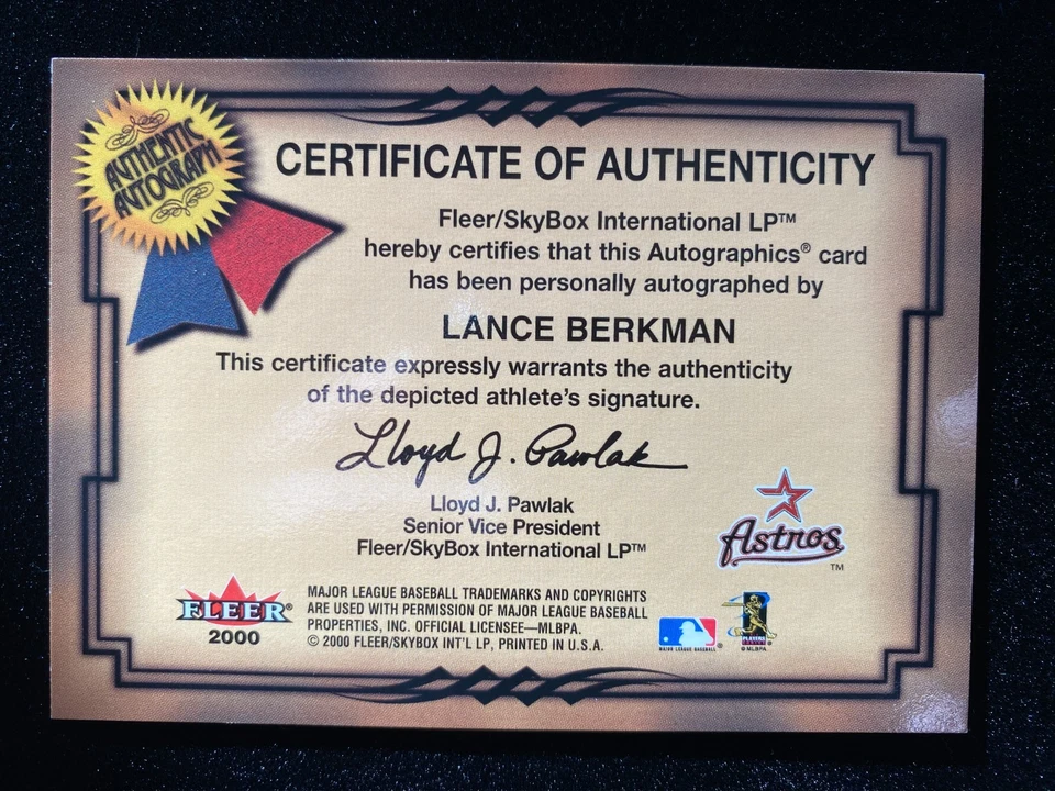 Fleer Autographics Lance Berkman Gold 2000 automático #14/50 Houston Astros raro SSP Foto 2 de 3