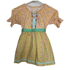 Matilda Jane Girls Dress Gils 8 Multicolor Yellow Ducks Short Slv Tie Back NEW